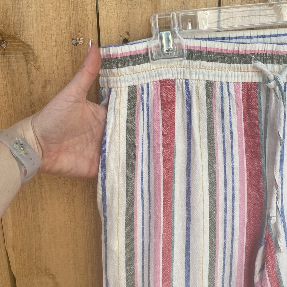 Old Navy Sz M Linen Wide Leg Striped Beach Pants Pink Blue Drawstring Pull On - Picture 4 of 9